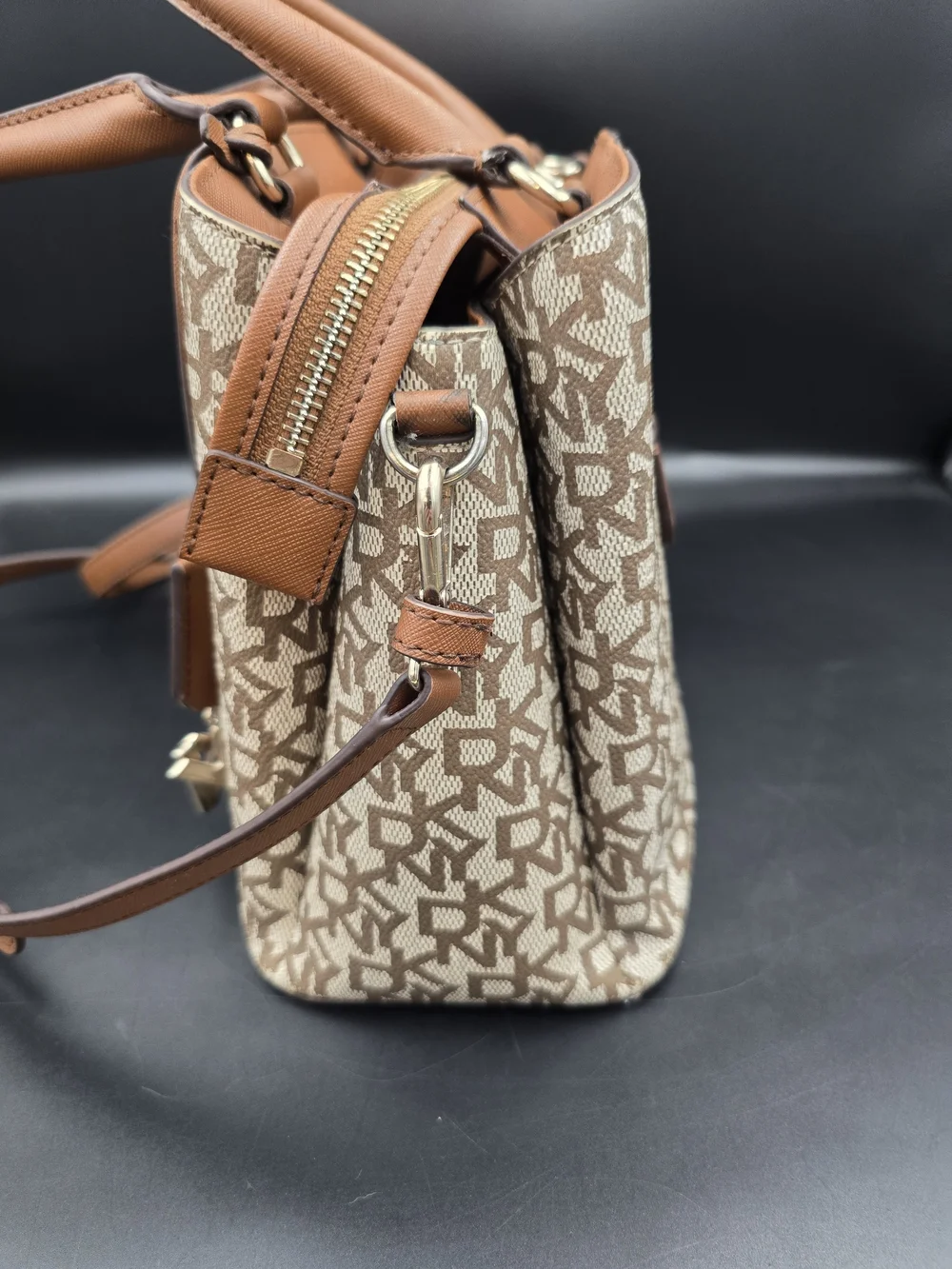 Dkny Beige and Tan Logo Satchel